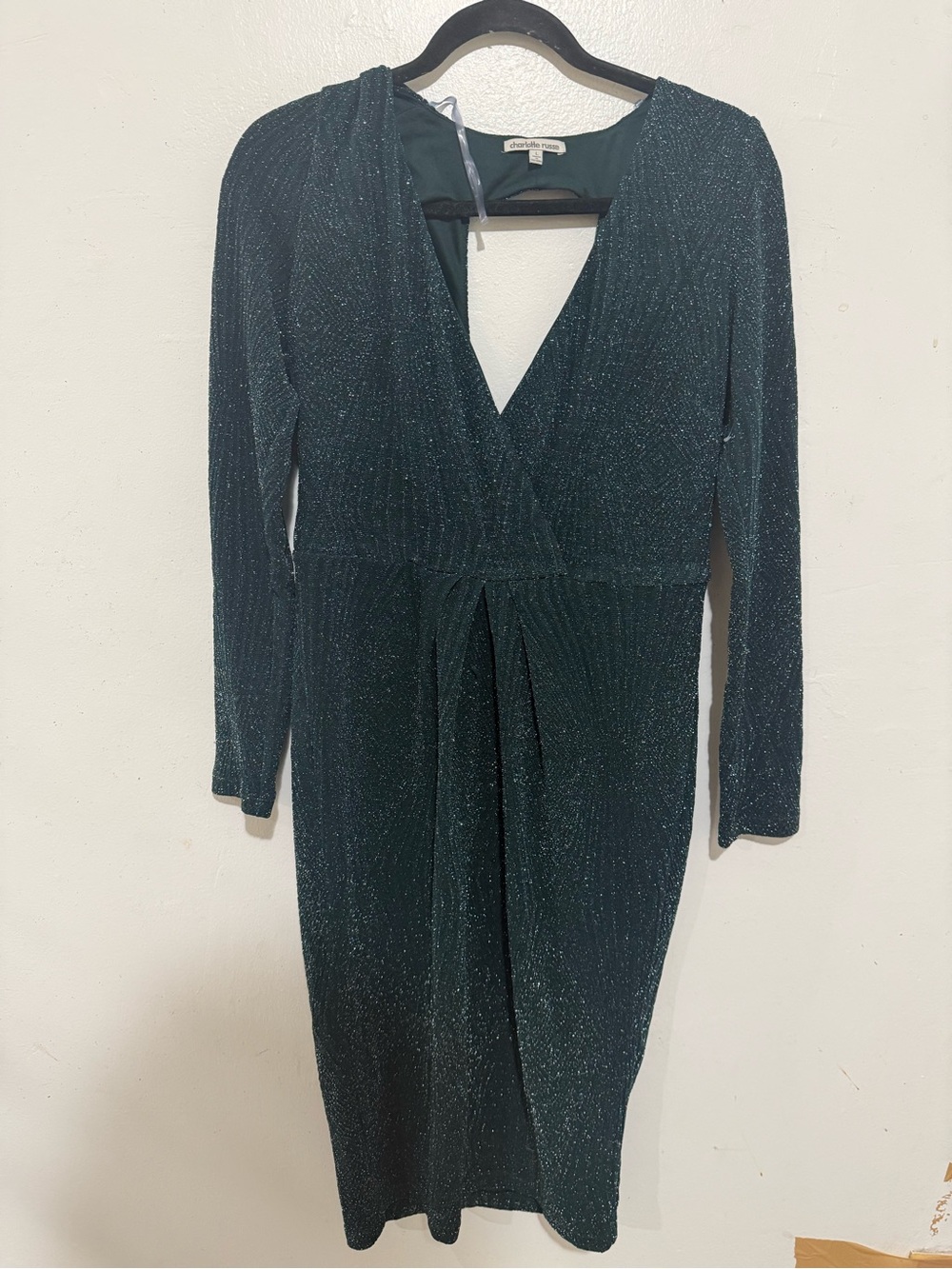 Charlotte Russe Dark Teal Metallic Long Sleeve Wrap Dress